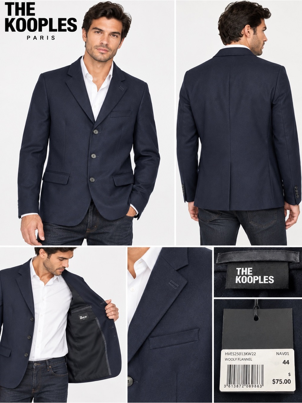 The Kooples Navy Wooly Flannel Blazer | Men’s Size 44 | NWT